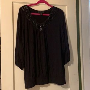 Cute Black V-Neck Top with Studded Bead Design